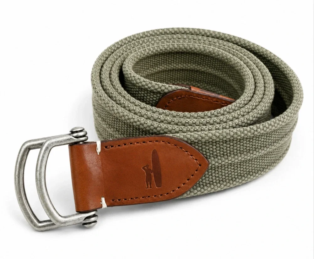 NEW JOHNNIE-O MENS PINE GREEN BRENTWOOD WASHED CANVAS D-RING BELT GOLF SZ XL